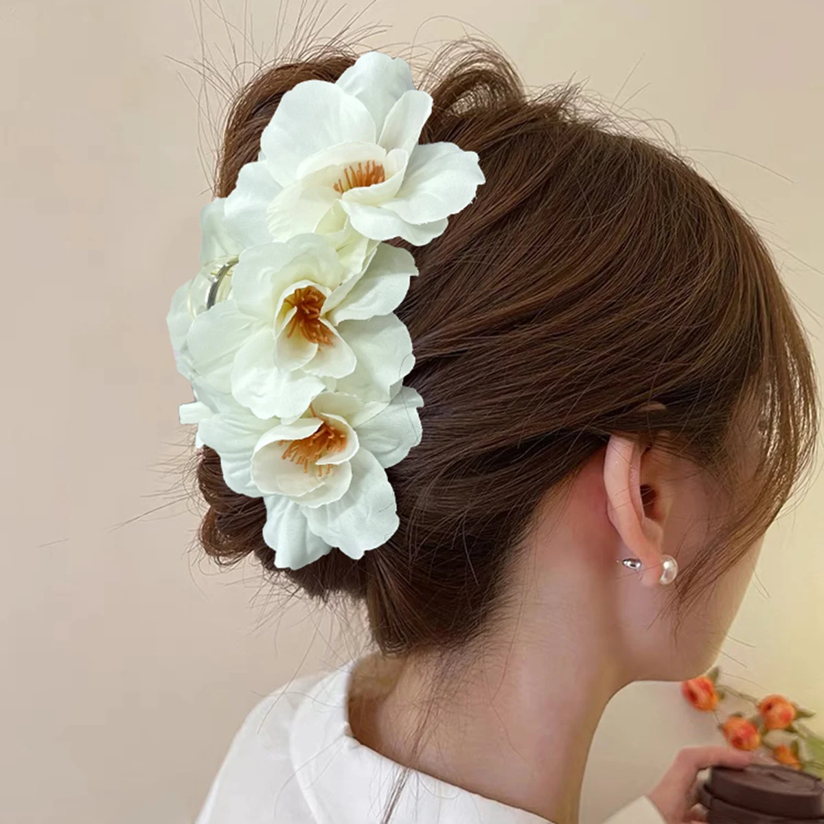 AWAYTR Phalaenopsis Orchid Hair Claw Flower Shark Clip Women Retro Floral Exaggerated Wedding Party Hair Clip Hair Accessories