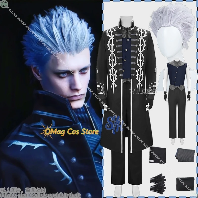 ゲームdmc5コスプレ-バージル-アニメコスチューム-デーモンコス-クライ-ロング-ブラック-パンク-ゴス-コート-ユニフォーム-パンツ-ジャケット-ベスト-ウィッグ-ハロウィンパーティー