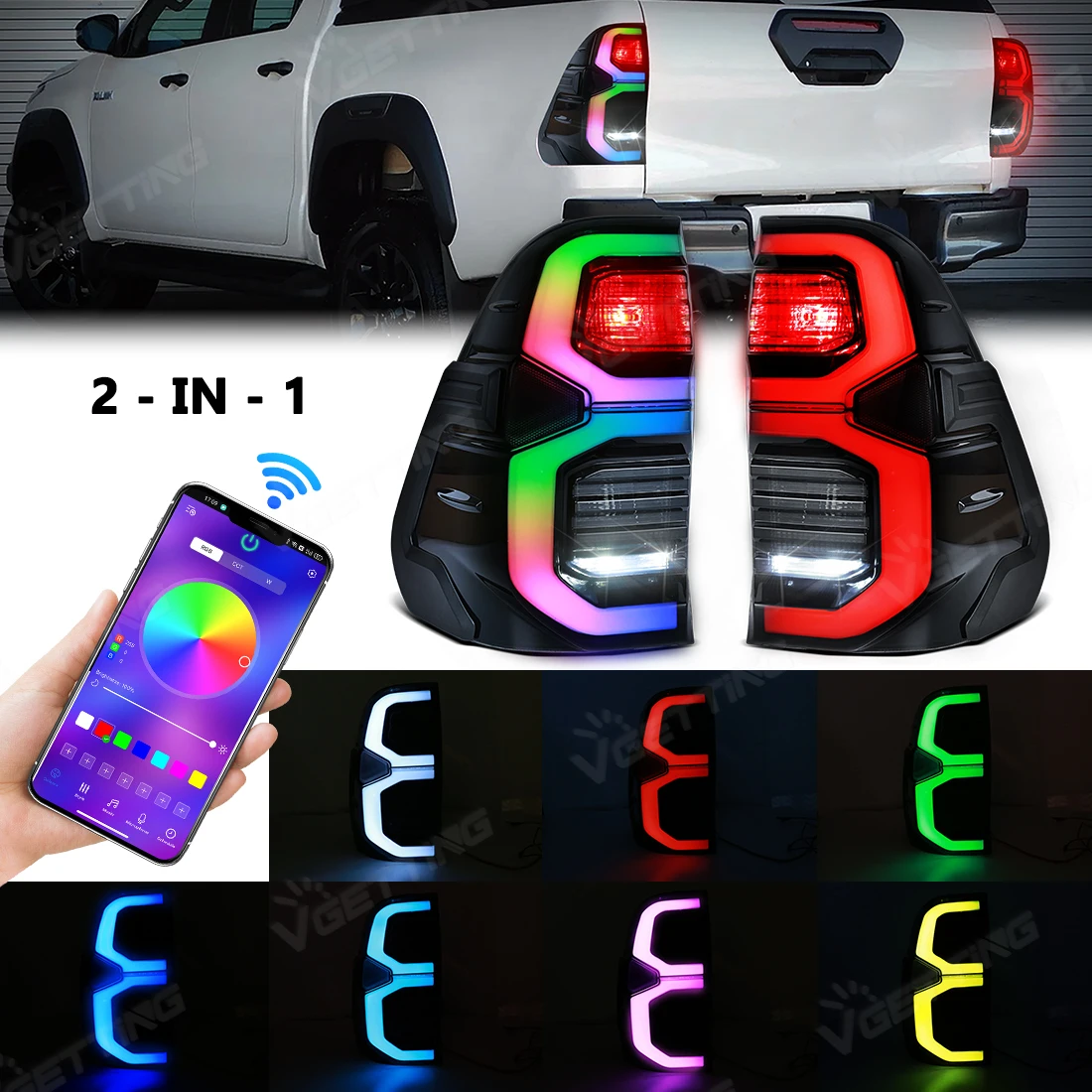 

LED RGB Tail Light Assembly For Toyota Hilux 2015 2016 2017 2018 2019 2020 2021 2022 2023 2024 APP Control Colorful Taillamp 12V