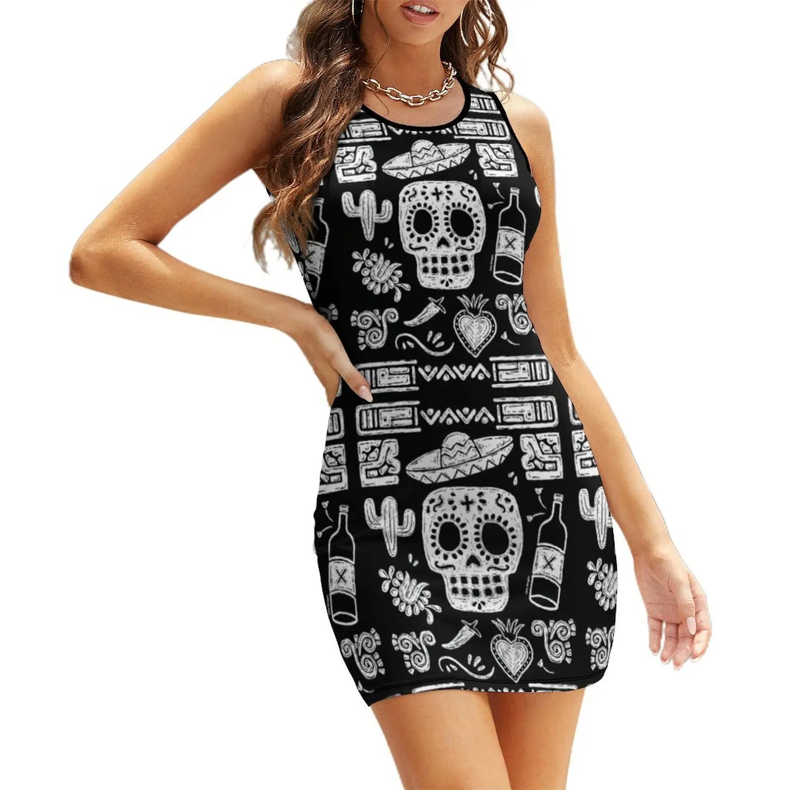 

Día de los Muertos Sleeveless Sundress elegant dresses plus sizes Beachwear Woman fashion luxury evening dresses for women 2025