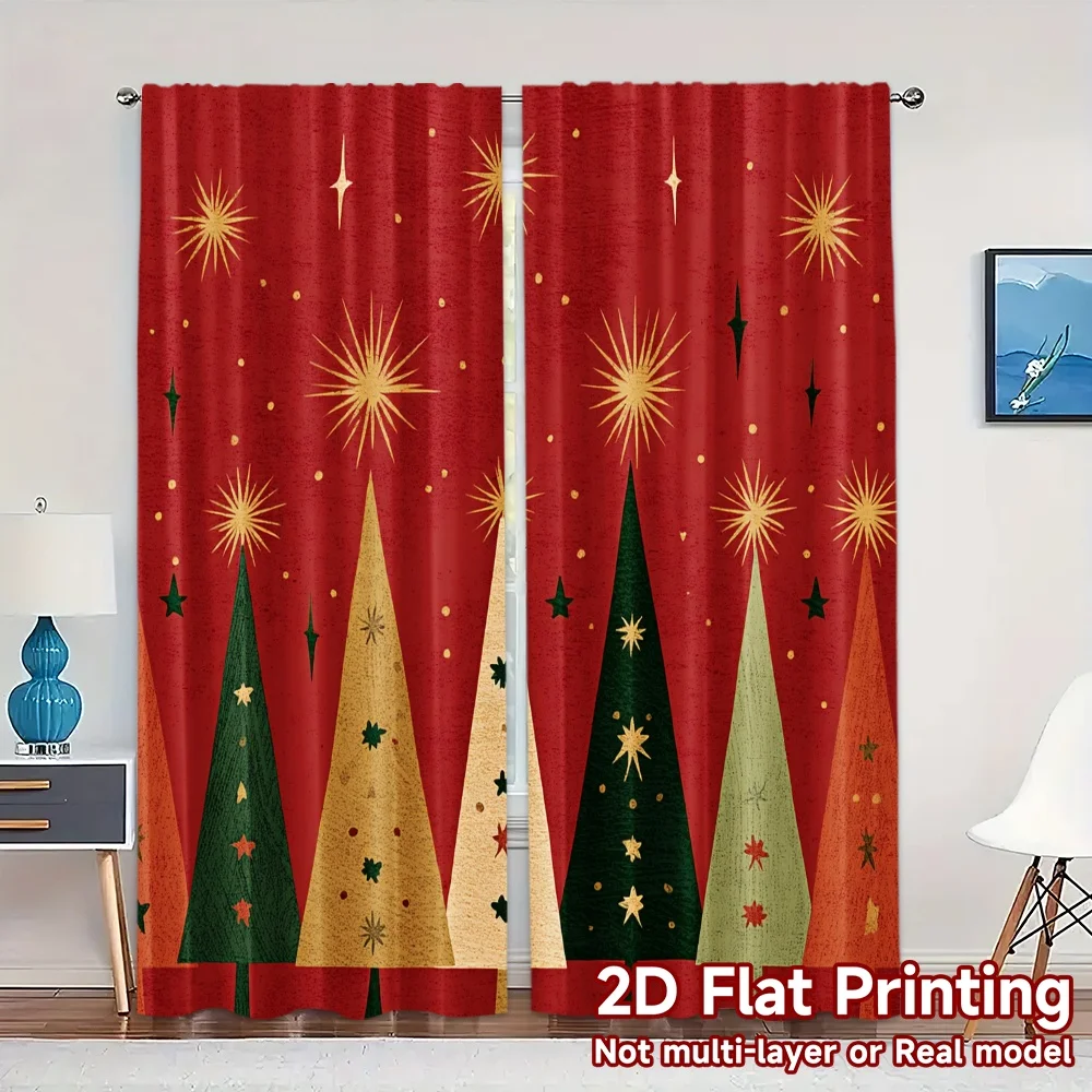 2D Flat Printing,JIT 2pcs, Curtains (Without Rod) Festive Forests Popular Popular Curtain Versatile Polyester Curtains All