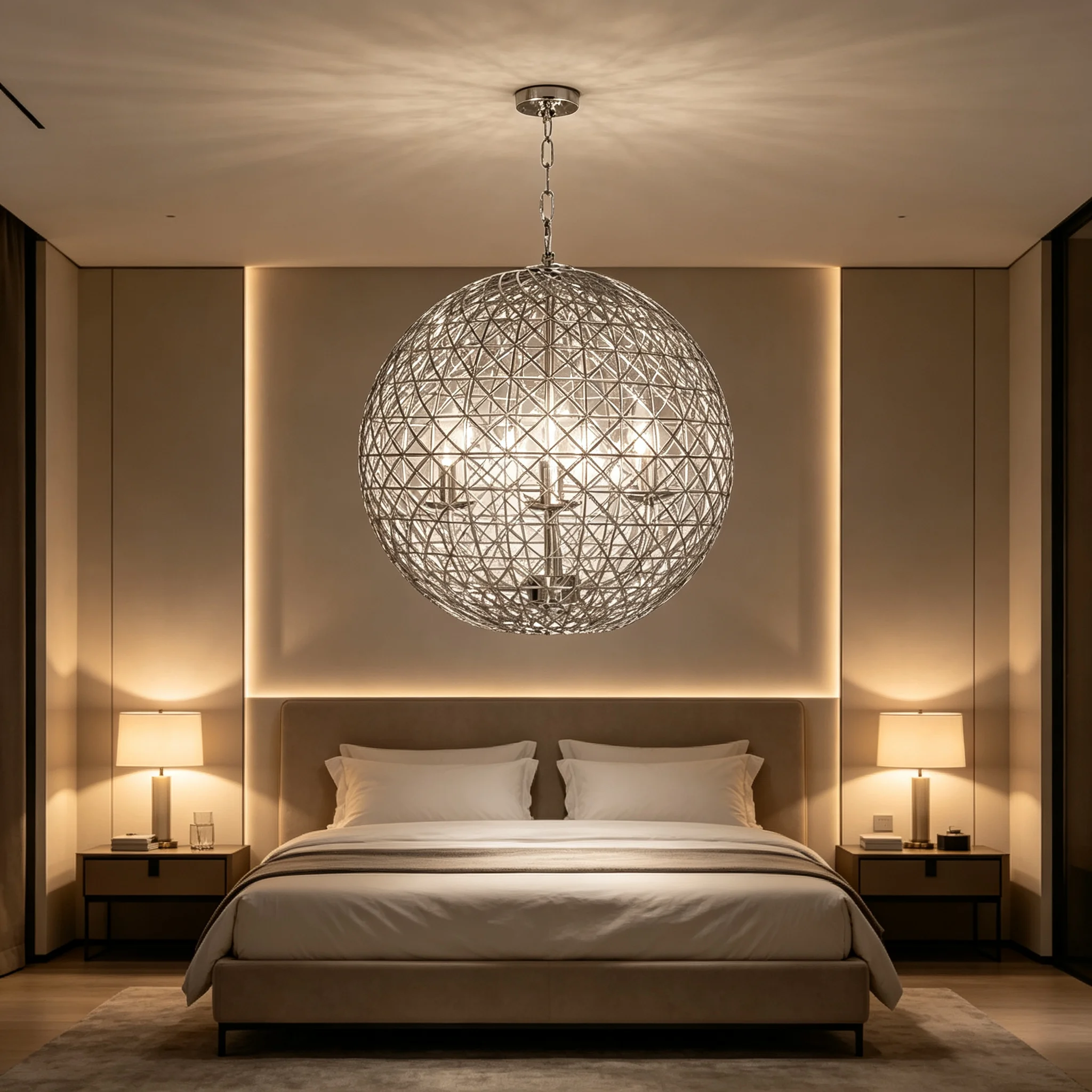 Nordic Creative Plated Metal Wire Ball Pendant Light Villa Modern Style Chandeliers Exhibition Hall Hotel Hanging Lamp Led Light