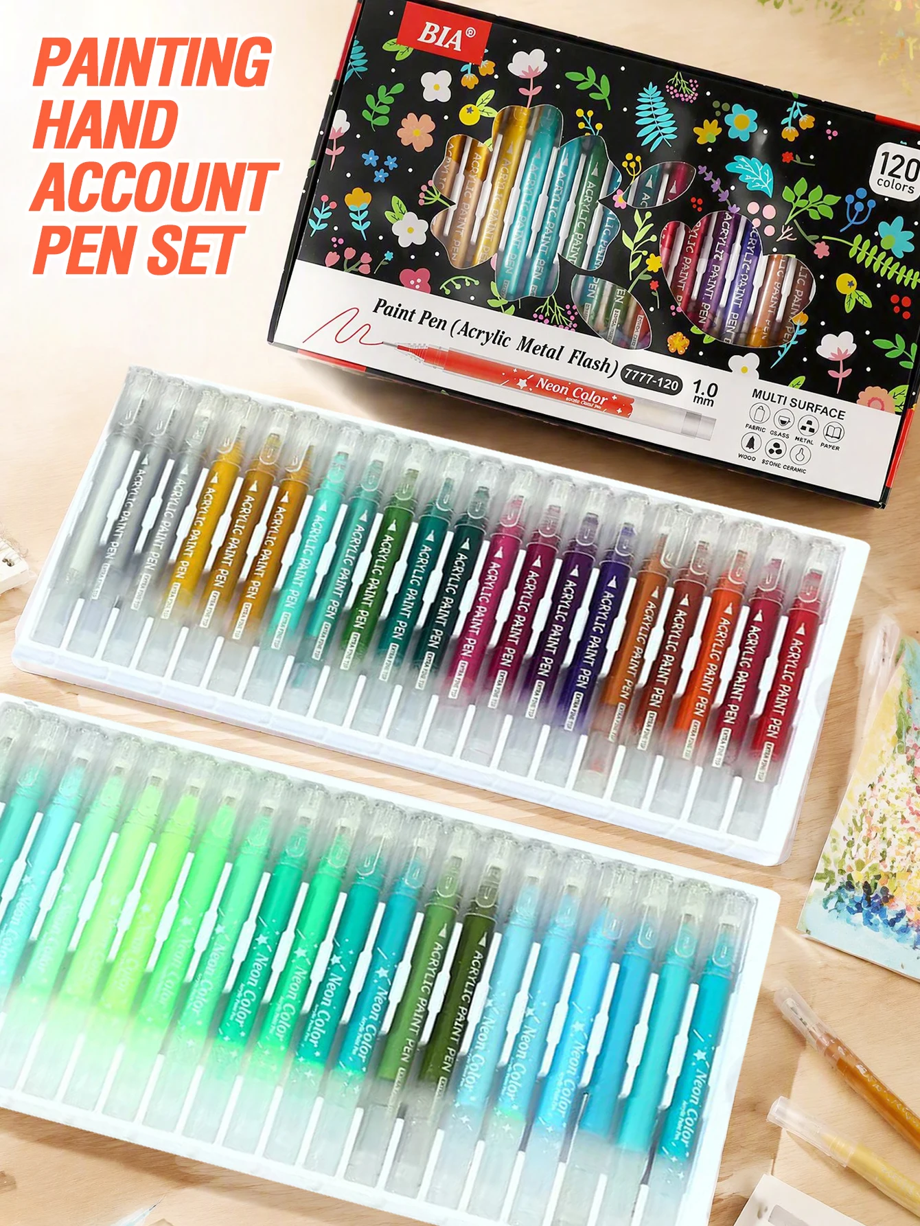Bia 120-Color Painting and Journaling Pen Set, Colorful Acrylic Markers with 1.0mm Ultra-Fine Tip, Stackable Colors (Acrylic Metallic Glitter) for Drawing, Doodling, Handwriting, and Learning. Precise, Smooth Lines, Suitable for Detailed Descriptions, Outline Drawing, and DIY Painting, Journaling, and Art Projects