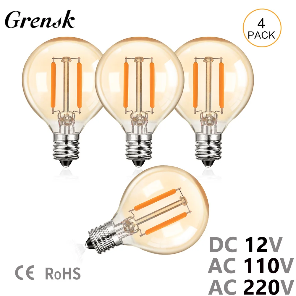 4PCS G40 Vintage Edison Light Bulbs 1.5W DC12V AC110V AC220V E12 Amber Globe Ball Replacement Bulb for Pendant Chandelier String