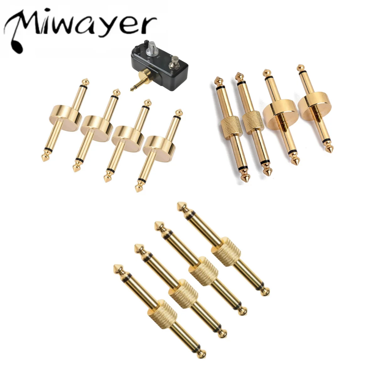 Miwayer 1/4 Gold Plated Guitar Effect Pedal Adapter, Straight/Z Type Audio Coupler, 4/2pcs Kit for Pedal Connector Replacement