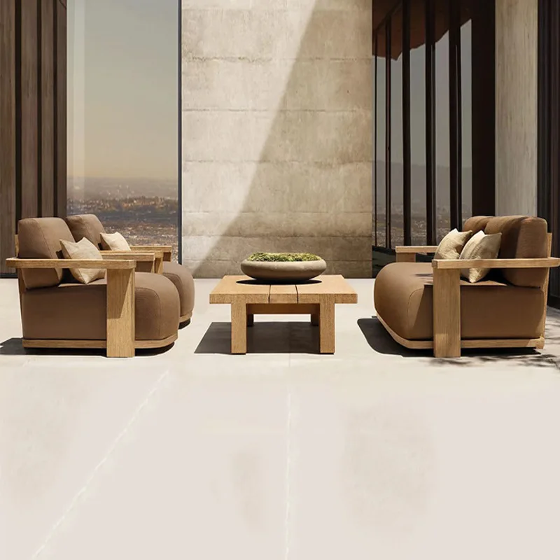 

Outdoor furniture old teak sofa courtyard open-air garden solid wood sofa log leisure chair villa designer