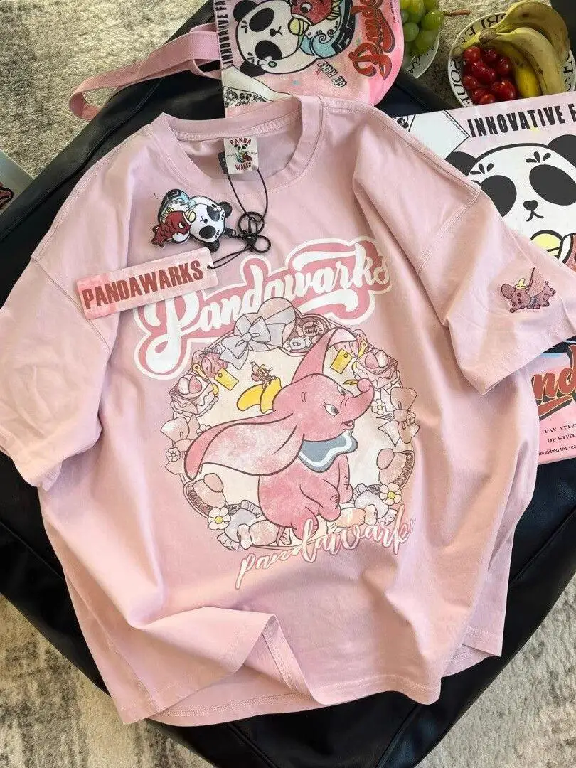 

Свободный женский летний топ из чистого хлопка с круглым вырезом, с мультяшным принтом, больших размеров, прикрывающий фигуру