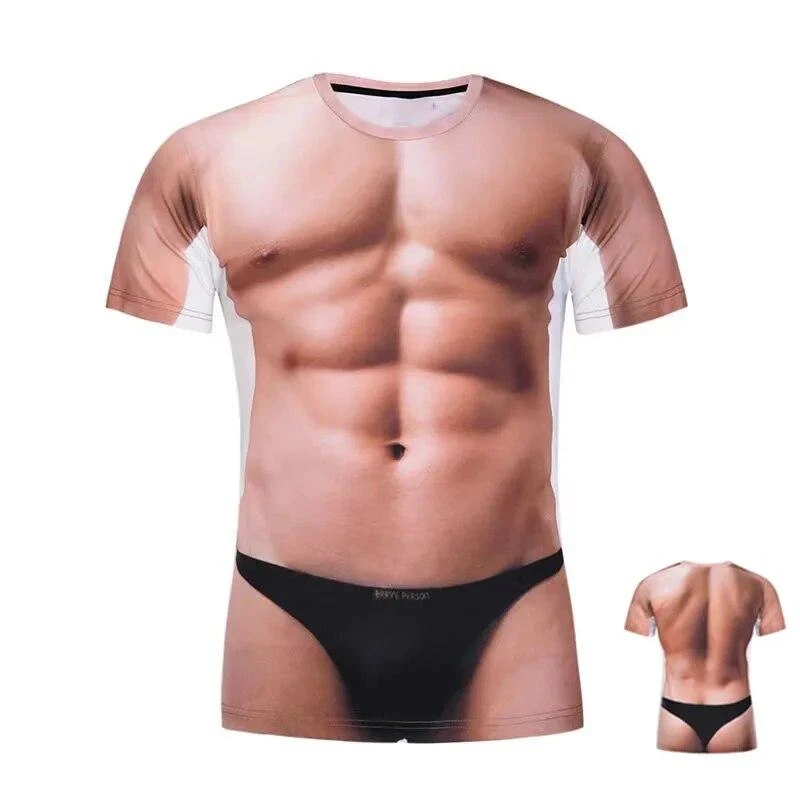 Fashion Topless Fake Muscle T-shirt Funny 3D Printed Pattern Harajuku Crewneck Pullover Top 2025 Popular Cosplay Men Women Tee