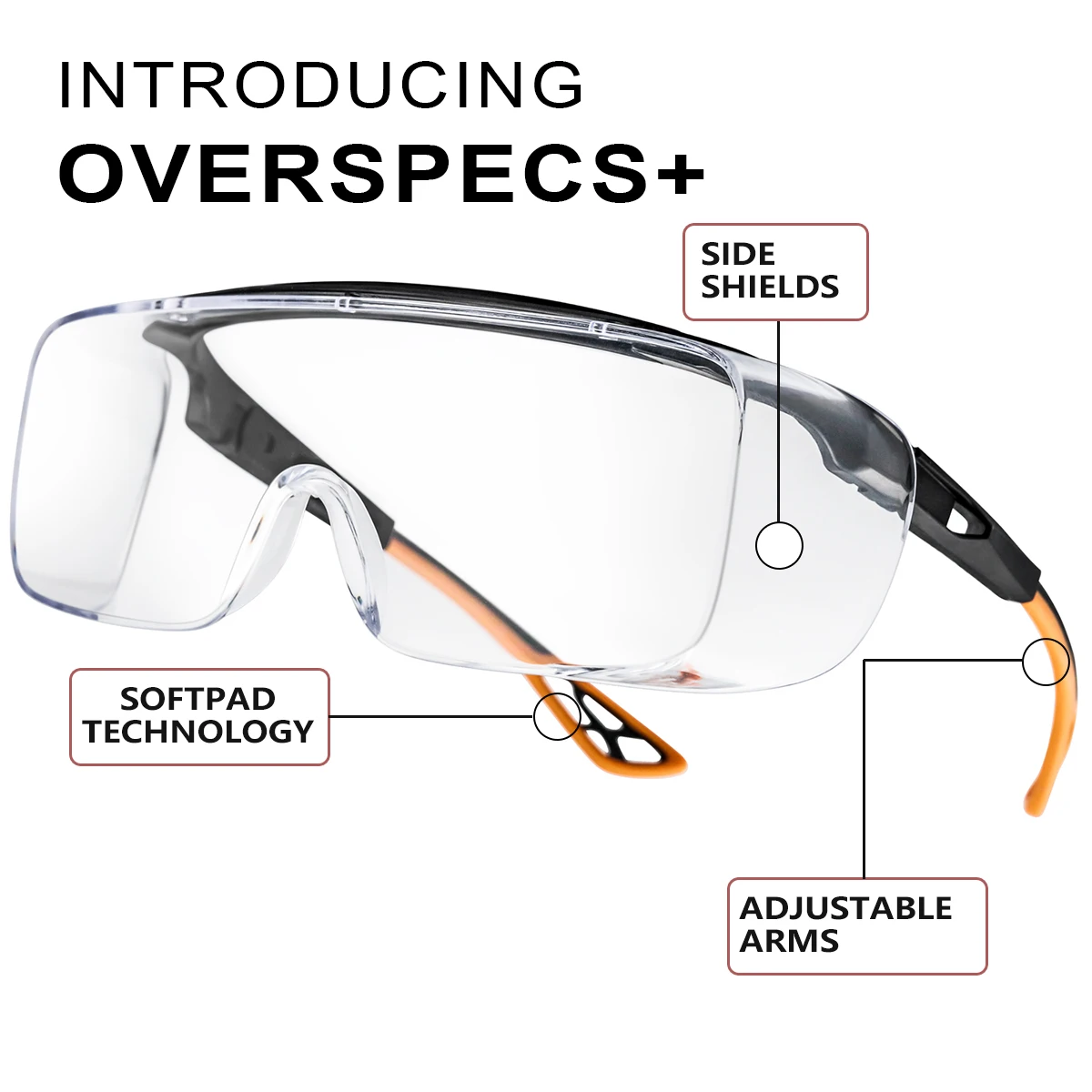 VOPHA Antibeschlag-Schutzbrille mit transparenten Gläsern und Seitenflügelschutz, Blaulichtfilter, Unisex-Schutzbrille – Detail 2
