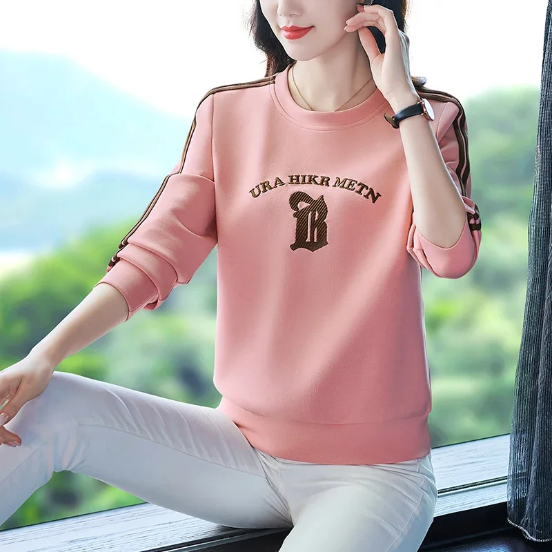 Moeroshe Pullover Round Neck Hoodie Women Spring Autumn 2023 New Embroidered Long Sleeve Top