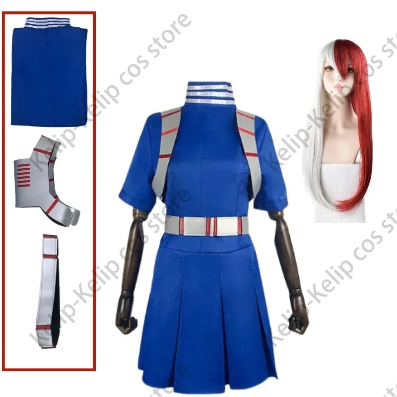 Disfraz de Anime My Hero Academia Todoroki Shoto para hombre y mujer, traje de Cosplay, vestido azul, correa para el hombro, cinturón, peluca, Kawaii, Adulto, Halloween