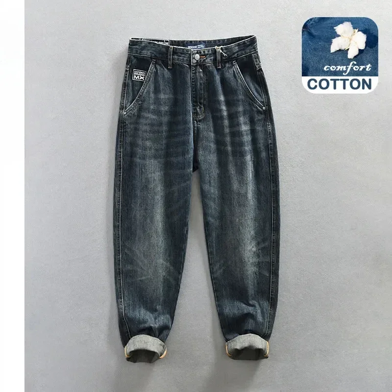 Spring Summer New Casual Jeans for Men Clothing Washed Soft Cotton Streetwear Loose Oversize Men Trousers A1008