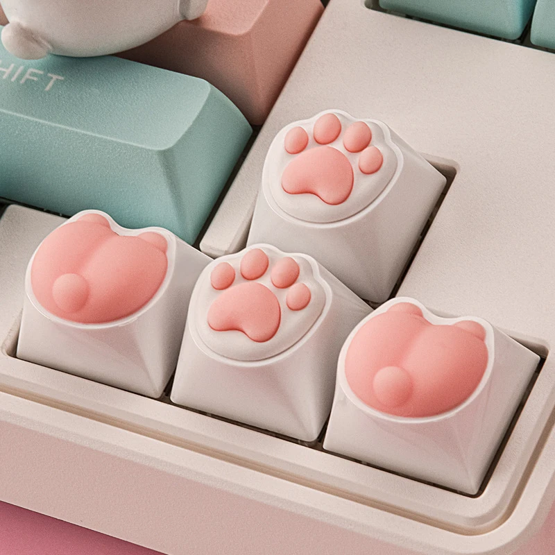 Cute Cat Paw Keycaps For Cherry MX Switch Mechanical Keyboard DIY Custom Animal Key Cap Soft ABS Keycup Artisan Pink Color 60%