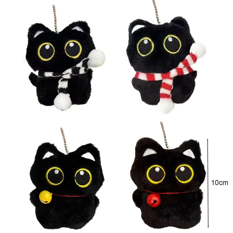دمية قط أسود لطيفة مخملية سلسلة مفاتيح قلادة صغيرة حلقة مفاتيح السيارة دمية قطط هدايا عيد ميلاد للأولاد والبنات - 6