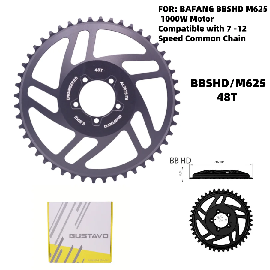 GUSTAVO Electric Bicycle Chainwheel 42T 44T 46T 48T For BAFANG 8FUN BBSHD M625 1000W Mid Drive Motor Bike Chainring