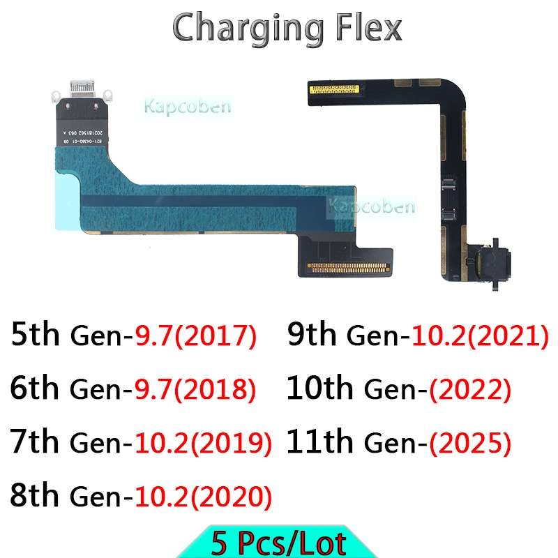 5 Pcs USB Ports Charger Dock Connector for Ipad 9.7 10.2 2018 2019 2020 2021 2022 2025 5 6 7 8 9 10 11 Generation Charging Flex