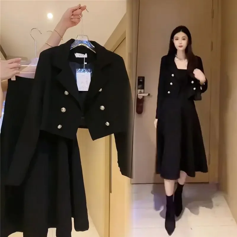 Insozkdg Temperament Suit Skirt Set Women Fashion Autumn New Style Small Short Suit Jacket Blazer High Waist Skirt Two-piece Set