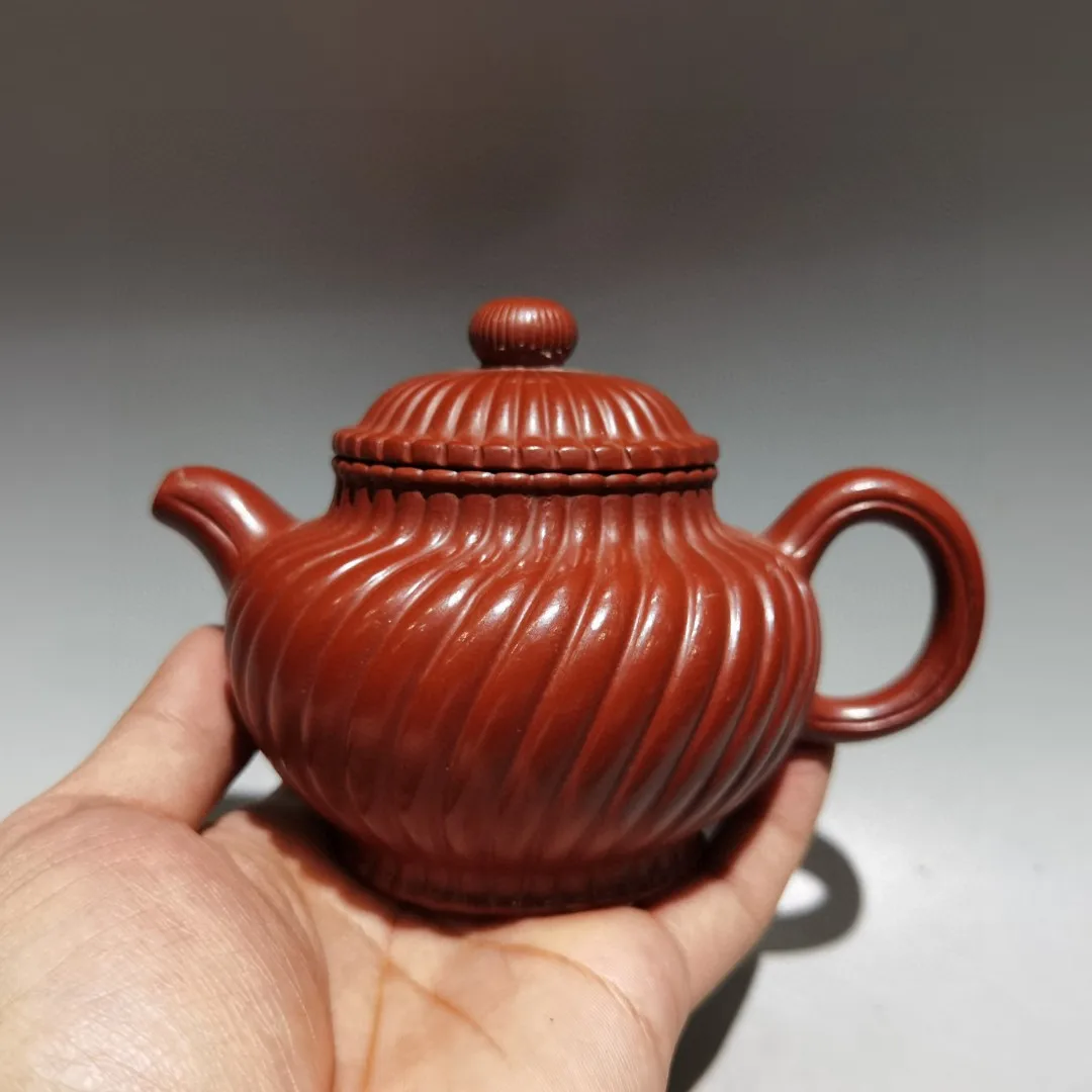 

6"Chinese Yixing Purple Clay Teapot Bull tendon Twisted Lines Pot kettle Teapot Pot Tea Maker Office Ornaments