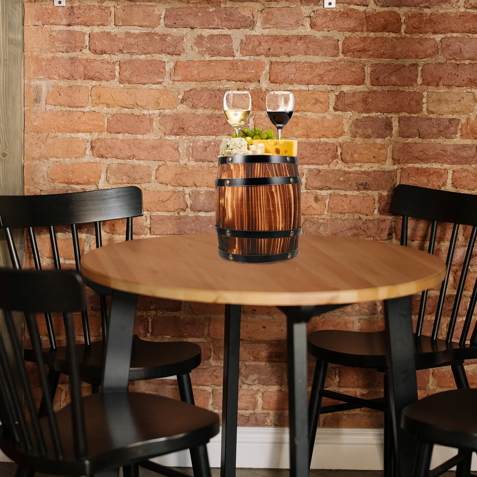 

Solid Wood Wine Barrel Decor Unique Craftsmanship Bar Landscape Adornment Wooden Prop Barrel Decor Decorative Barrels