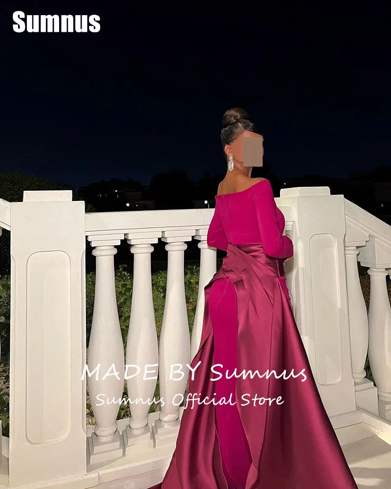 SUMNUS Formal Contrast Color Satin Evening Prom Gowns Mermaid Party Dresses Floor-Length Long Sleeves Party Dresses Customized