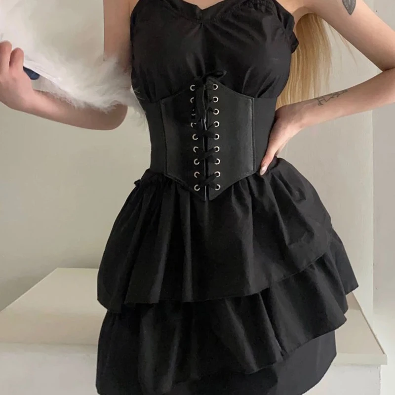 أسود بذلة مفصلة لشكل الجسم النساء الملابس القوطية Underbust مشد للخصر المدرب بولي Leather الجلود مطاطا مثير الزفاف الكورسيهات و المشدات