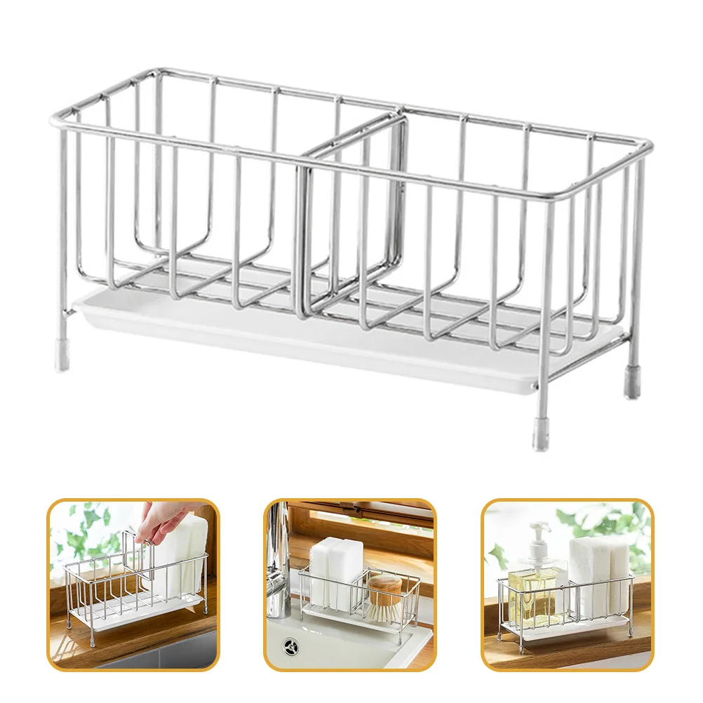 

Stainless Steel Kitchen Sponge Holder Multi-Function Drain Rack For Sponge Brush Hand Desktop Storage Organizer