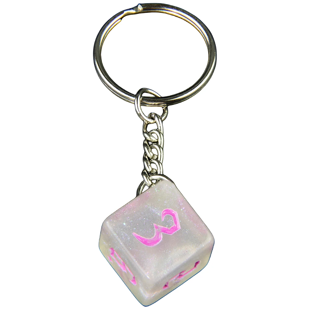 Glitter Dice Keychain Board Game Souvenirs D6 Keyring for Pouch Bag Wallet Pendant, Perfect for Board Game Fans