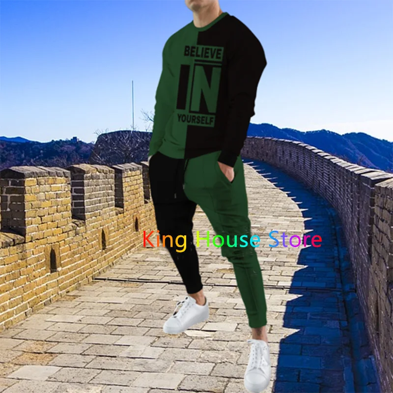 Men's 2 Piece Set Tracksuits Believe In Yourself Long Sleeve Trouser Sportwear Casual Outfit Streetwear Male Oversized Clothing