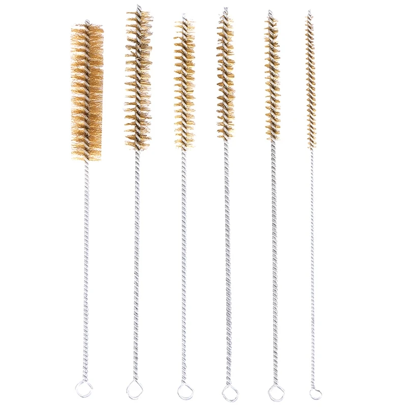 6 Pcs Brass Tube Cleaning Brush Wire Brush Set Cleaning Polishing Tool Brass Wire Brush Set For Pipe Tube Cylinder Bores Cleanin