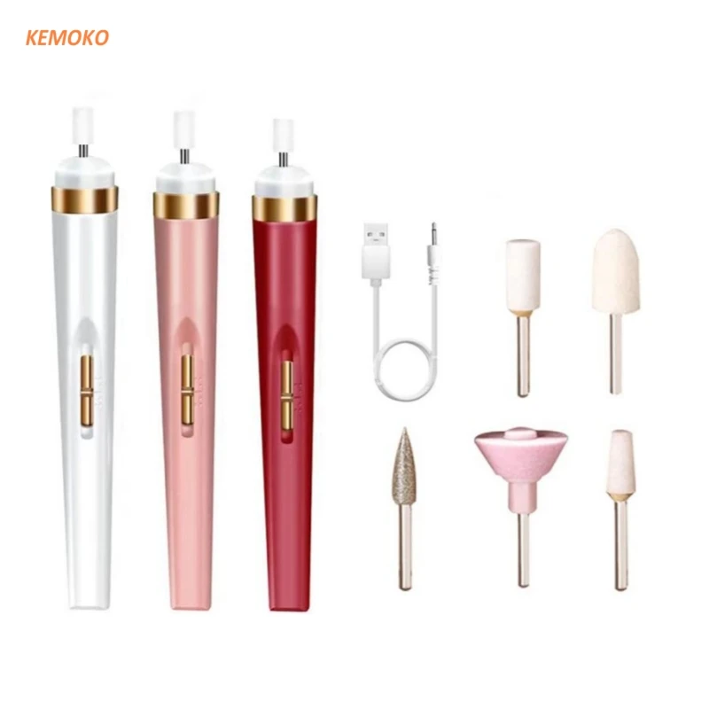 Mini usb moedor de unhas elétrico 5 em 1 portátil arte elétrica manicure conjunto máquina polimento arte caneta ferramentas para removedor gel