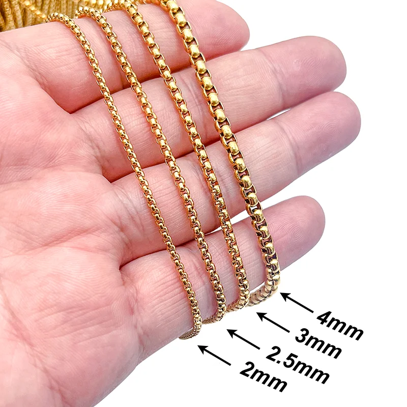 10M Edelstahl-Kastenkette, Gold PVD Schwarz, Anlaufgeschützt, 2mm 3mm 4mm, Großpackung Runde Kastenketten für Halsketten, Armbänder und Schmuckherstellung – Detail 4
