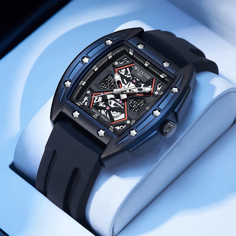 ساعات للرجل مقاوم للماء مضيئة ساعة يد رجالية موضة الجوف الهاتفي ساعة رياضية العلامة التجارية الأعلى سيليكون حزام الرجال الساعات على مدار الساعة