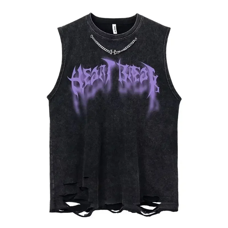 New Summer Cotton Tank Tops Loose Washed Retro Graphic Vest Print Tees Tops Women Streetwear Vintage Harajuku Oversized T