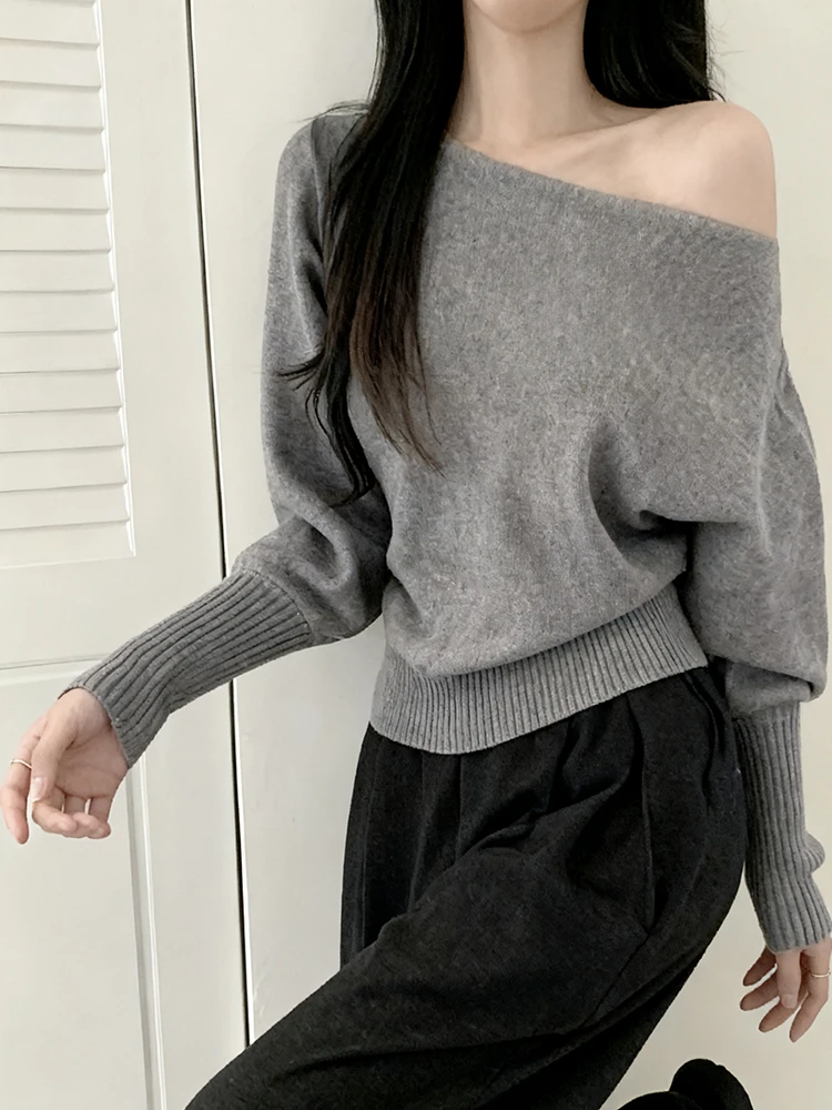 

Ele Off-oulder Knitwear Women's Loose Lantern Sve Top Autumn Winter Casual Faion Design Loose Sweater Dstring