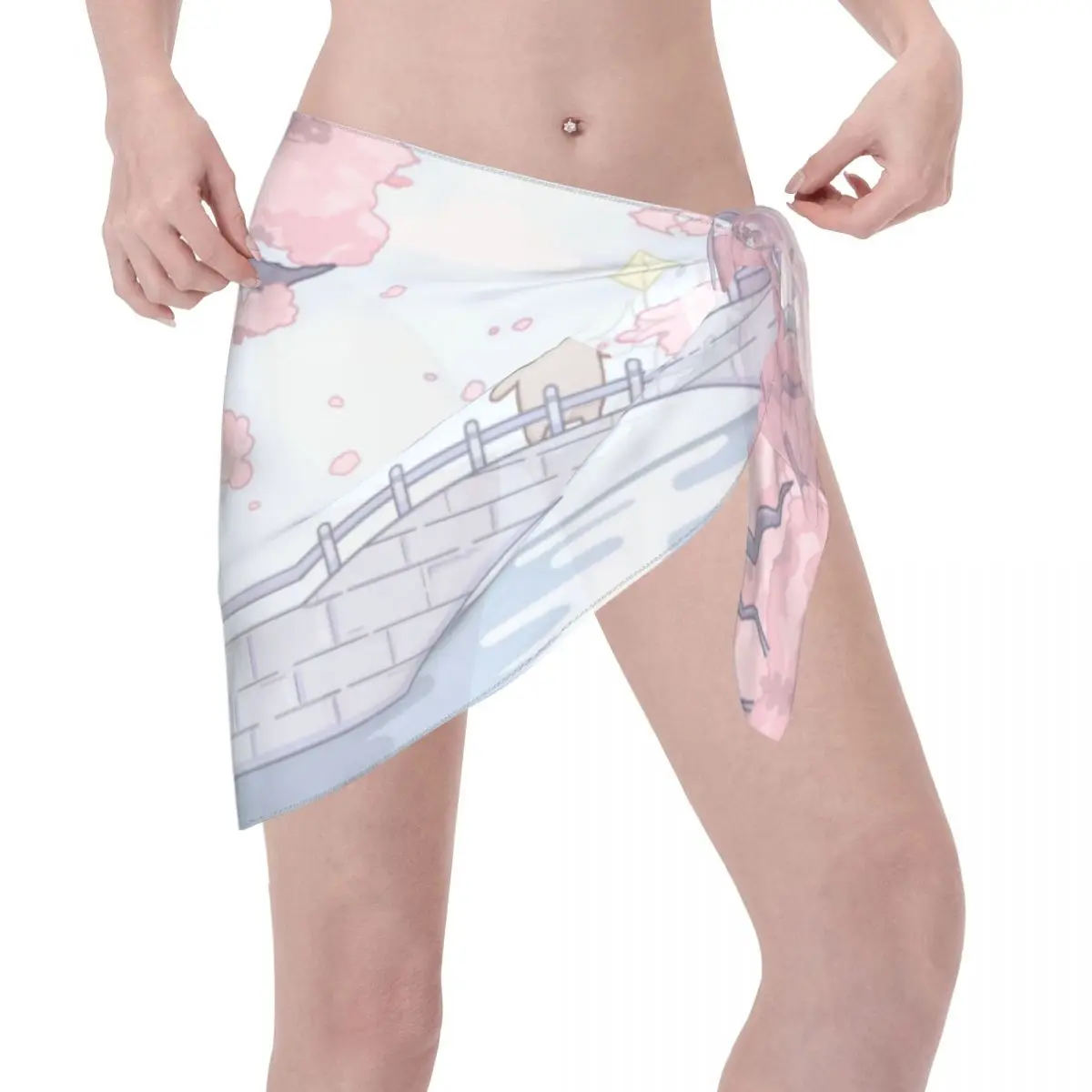 Sarongs courtes personnalisées romantique pêche et Goma Mochi chat, enveloppe de plage, impression 3D pour maillots de bain, couverture de Bikini de plage