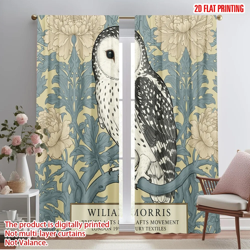 

2pcs 2D flat printing Curtains Vintage Owl British Arts Crafts Polyester Without Electricity Festive Holiday Perfect for room