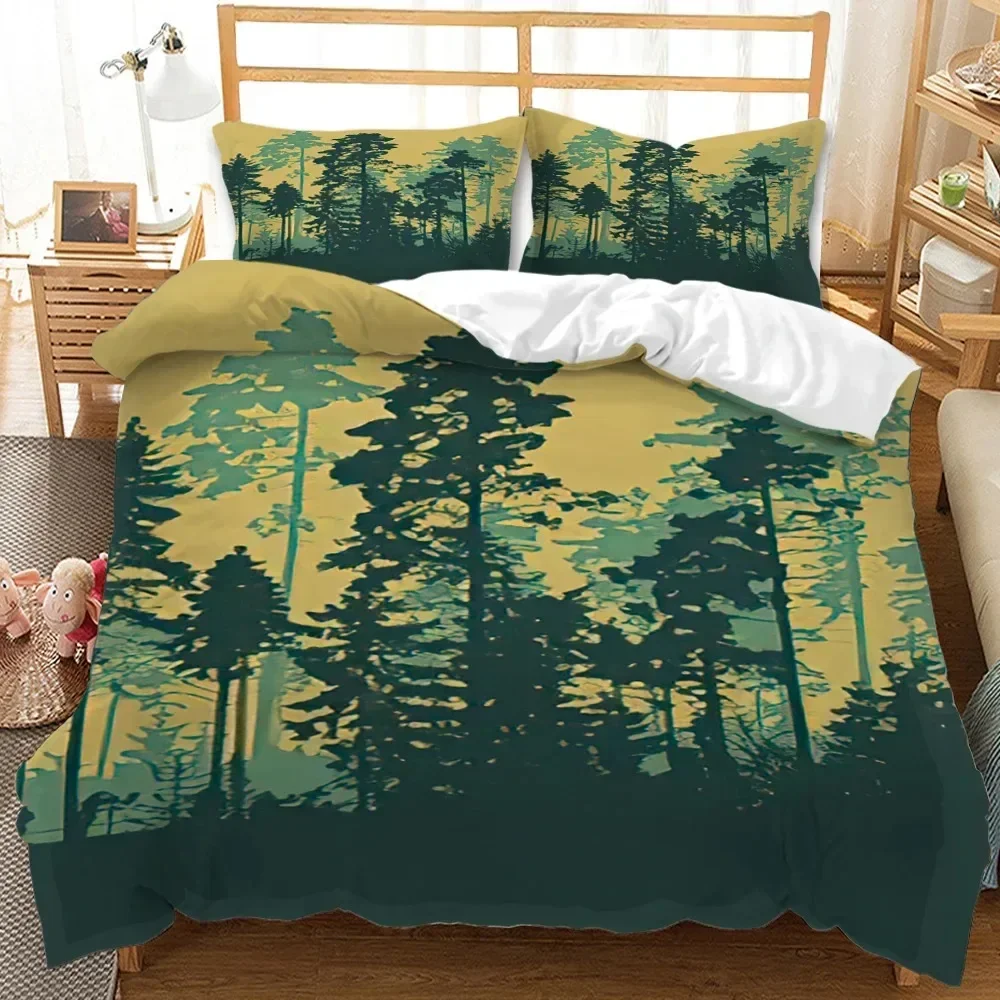 Forest Duvet Cover Set Tree Pattern Cool Colors King Queen Size Polyester Comforter Cover for Kids Boys Girls Teens Bedding Set