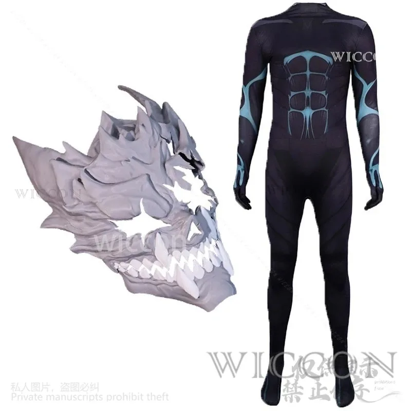 애니메이션 번호 8 코스프레 카프카 히비노 의상 몬스터 점프 슈트 3D 프린트 마스크 소품 할로윈 크리스마스 파티 공연 맞춤형