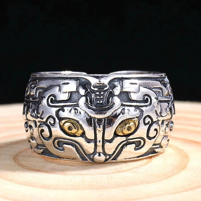 925 Thai Silver Vintage Divine Beast Mens Rings Domineering Glutton Chinese Style Ring Fine Jewelry Banquet Jewelry Opening