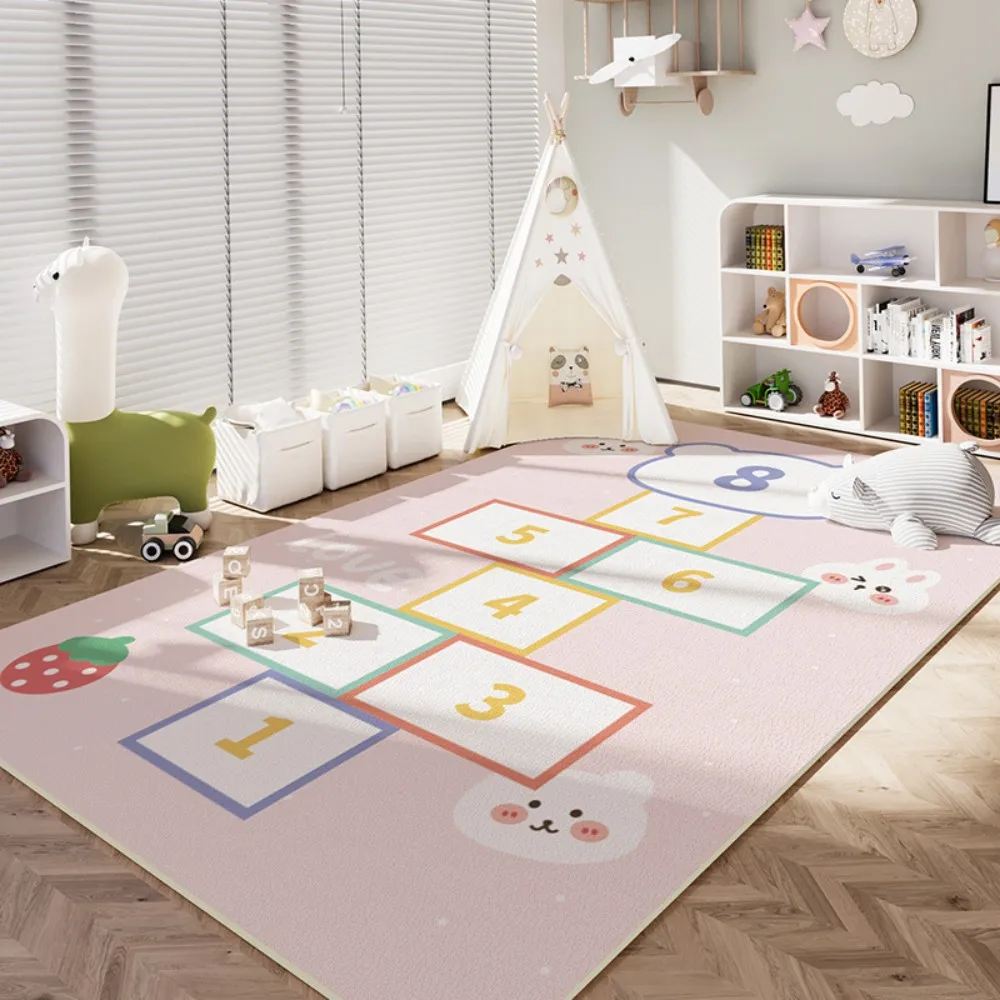VIKAMA Cartoon Pink Print Carpet, Living Room, Bedroom And Kids Room Rug, Stain-Resistant And Non-Slip Floor Mat, Home Decor