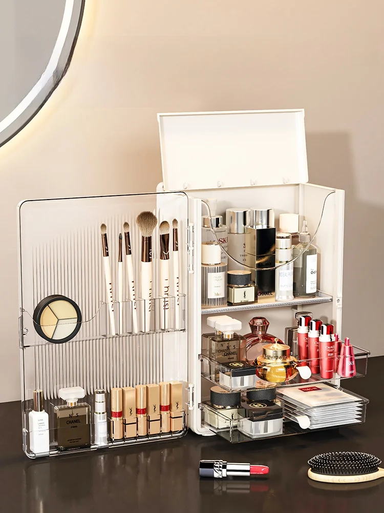 

Большой пылезащитный органайзер для косметики и уходовых средств, настольный, квадратный, 2-х уровневый