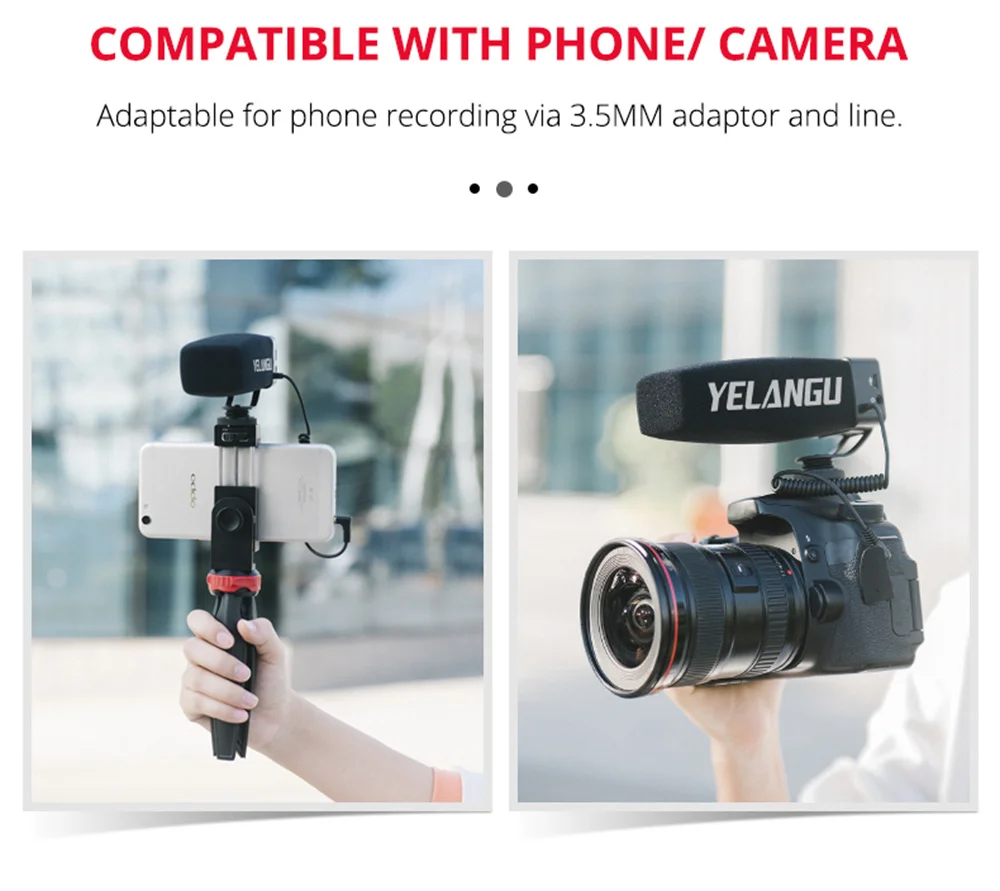 YELANGU Professionelle Auf-Kamera Interview Mikrofon 3-ebene Gain 3,5mm Audio Stecker für DSLR Kamera VLOG Stereo zeigt Microfone
