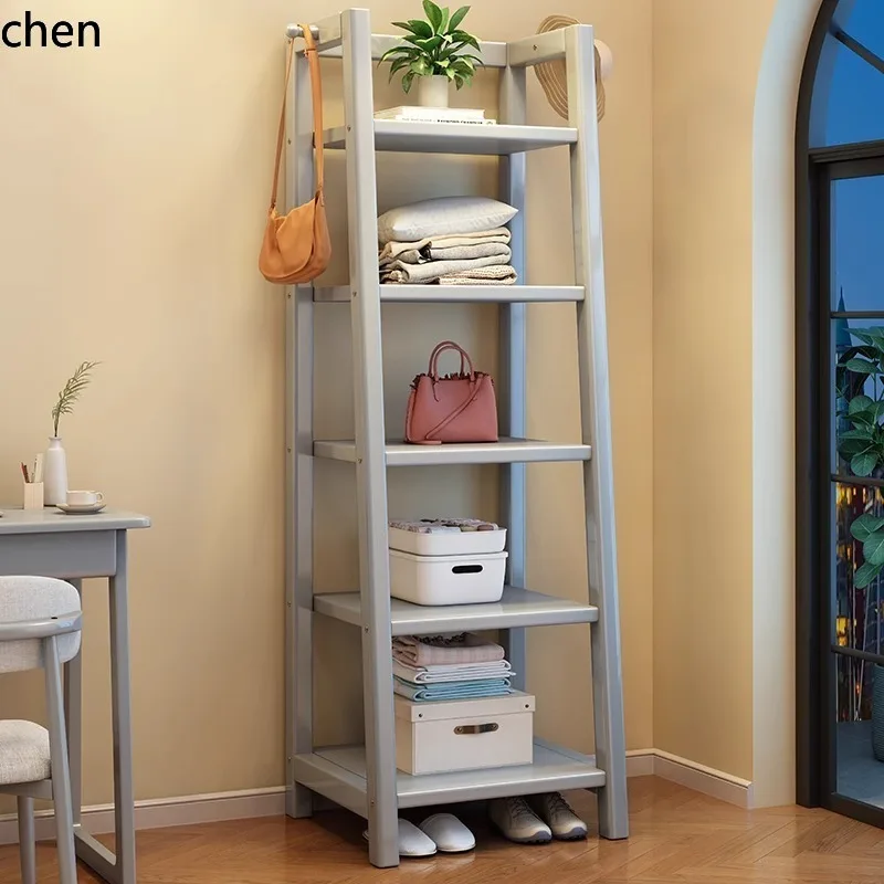 CZ solid wood shelf ladder-shaped multi-layer bookshelf step-style balcony floor-standing storage rack in natural wood style