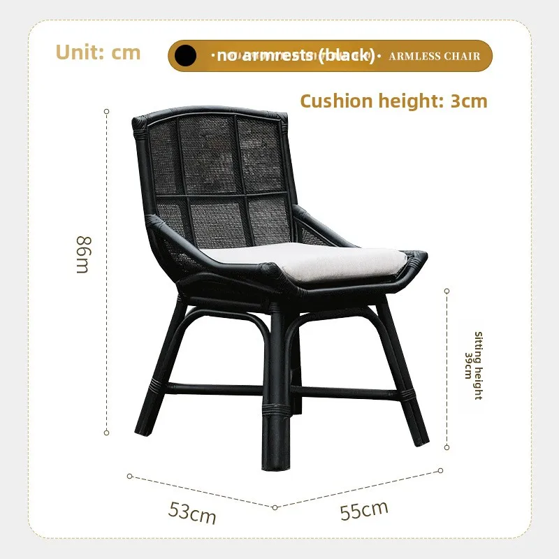 Harper Indonesisches echtes Rattan, mittelalterliche Rattan-Rückenlehne, lässige Rückenlehne, Stuhl, Balkon