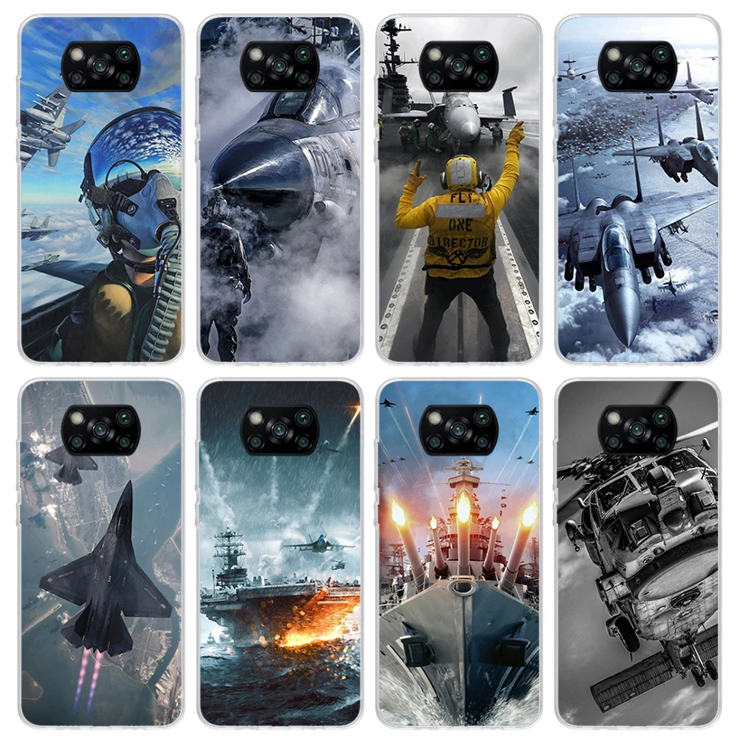 Military Aircraft Warship Fighter Phone Case for Xiaomi Poco X6 X5 X4 X3 Nfc F6 F5 Pro F4 Gt F3 F2 F1 M5S M4 M3 5G Soft Cover Pr