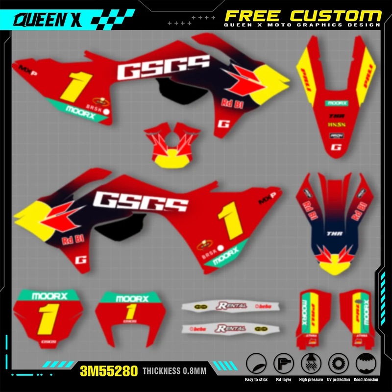 Queen x motor personalizado equipe gráficos fundos decalques para 3m adesivos kit para gás gás 2024 2025 2026 ec mc 008