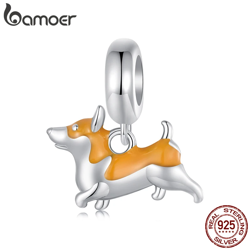 BAMOER Solid 925 Sterling Silver Corgi Pendant fit Original Bracelet & Necklaces Jewelry DIY bamoer Pet Charm SCC2940