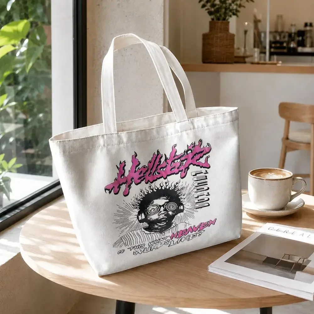H-HellstarS Storage Bags 2PC Canvas Tote Bag Set with Zipper Handbags Makeup Pouch Set Travel Bag view 3