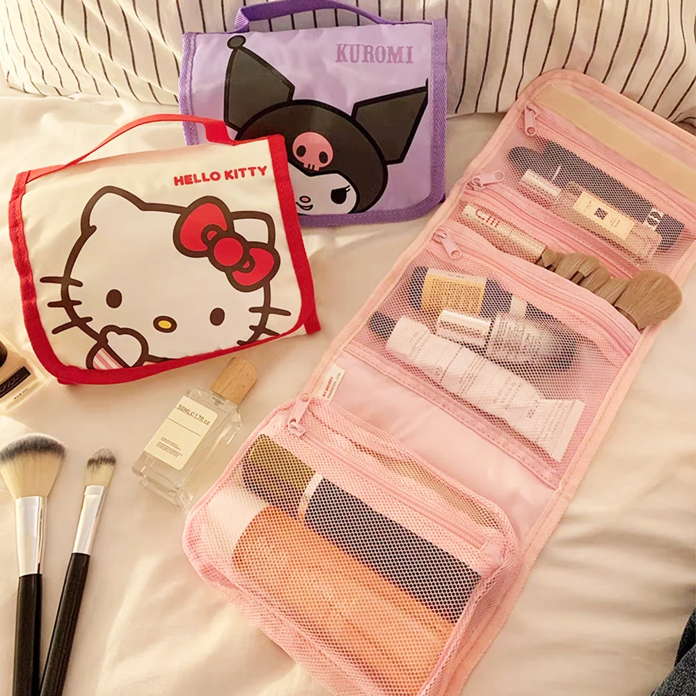Cute Portable Travel Wash Up Storage Bag Girls Gifts Hello Kitty Kuromi Stitch KT Cat Cartoon Cosmetic Bag For Girl Kawaii Gifts