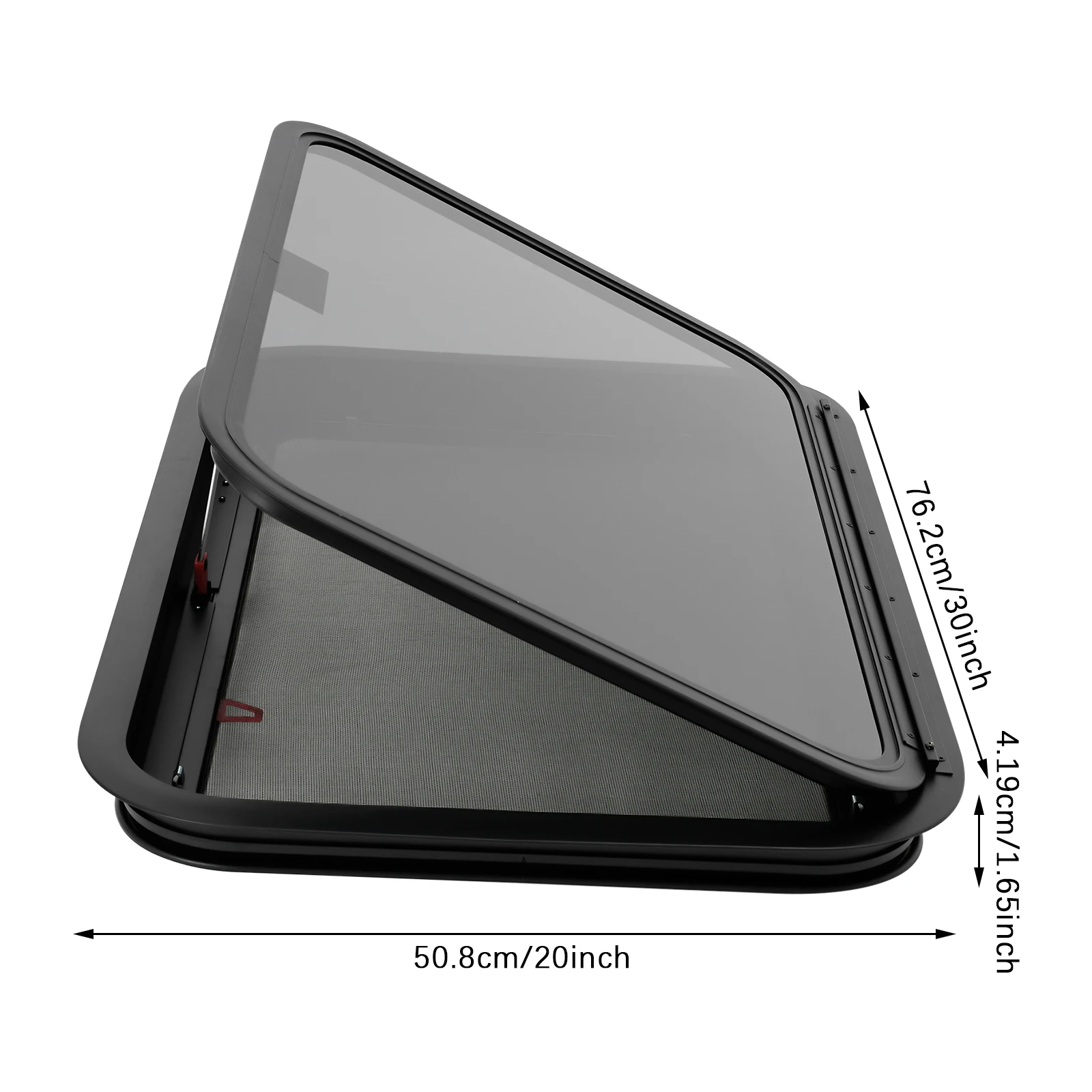 نافذة خروج الطوارئ RV مقاس 30 × 20 بوصة - 30-40 °   زاوية مفتوحة وشاشة وحلقة تقليم، للتخييم/المقطورة للهروب في حالات الطوارئ والتهوية